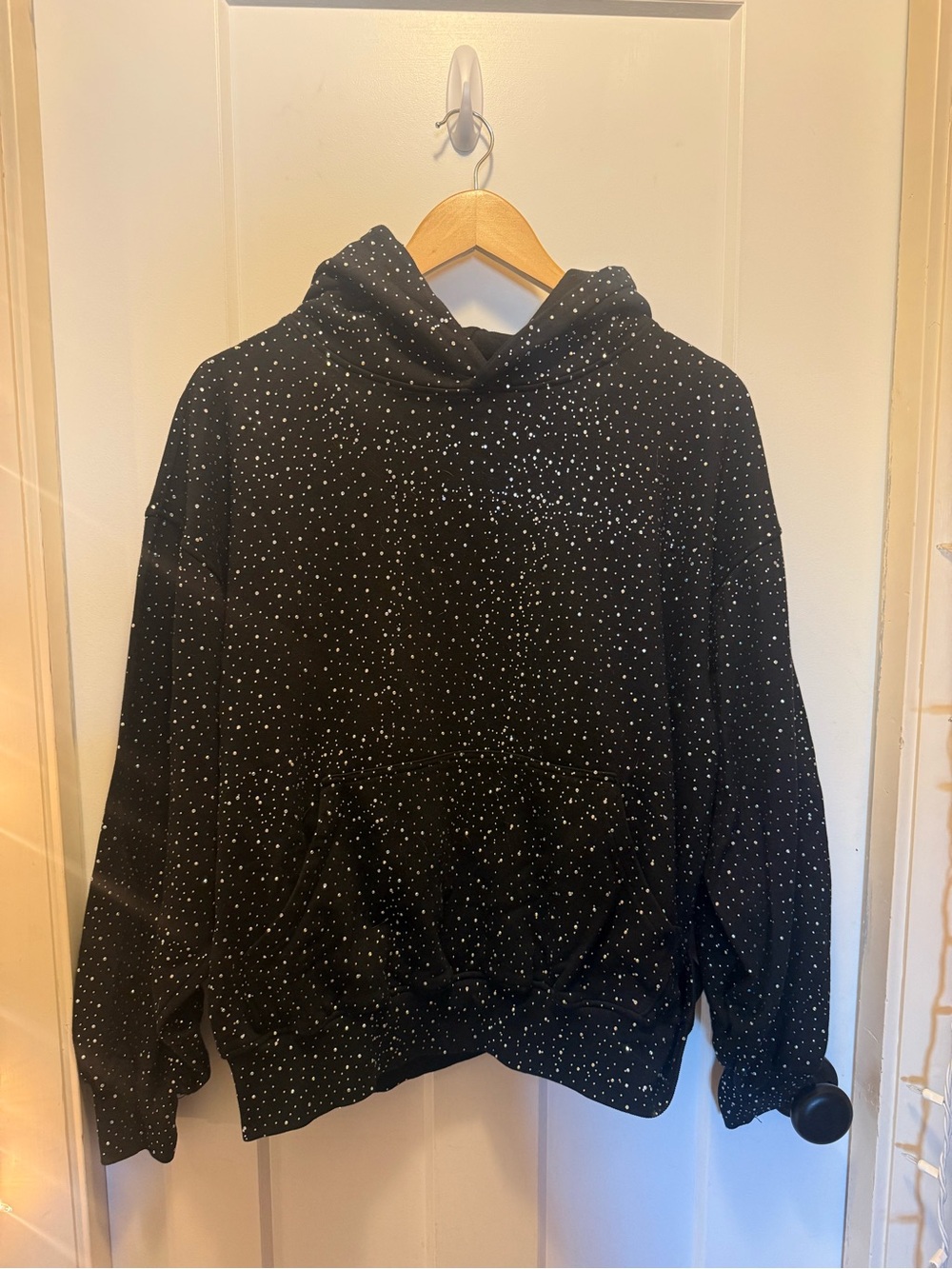 Black Bedazzled Hoodie Sweater - Women's Black Pullover
